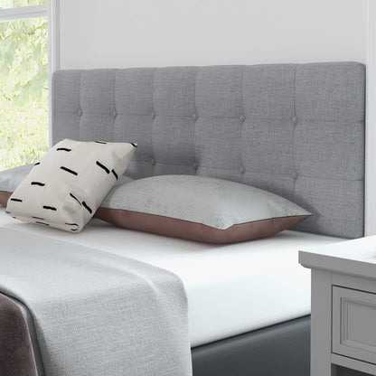 Linen Upholstered Headboard, Adjustable Width Button Tufted Headboard Only with Solid Wood Legs, Attach Frame, Rectangular Headboard for Queen Full Size Bed, Gray