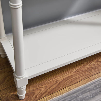 Solid Wood Console Table with 2 Drawers, 2-Tier 35.4" X 30" Accent Sofa Table with Multilayer Storage Shelf Rustic Hall Entryway Tables for Living Room Home Office-Ivory White