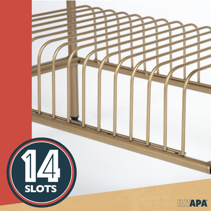2-Tier Record Player Stand - Gold Metal Vinyl Records Stand with Shelves - Vinyl Player Table with 14 Slots
