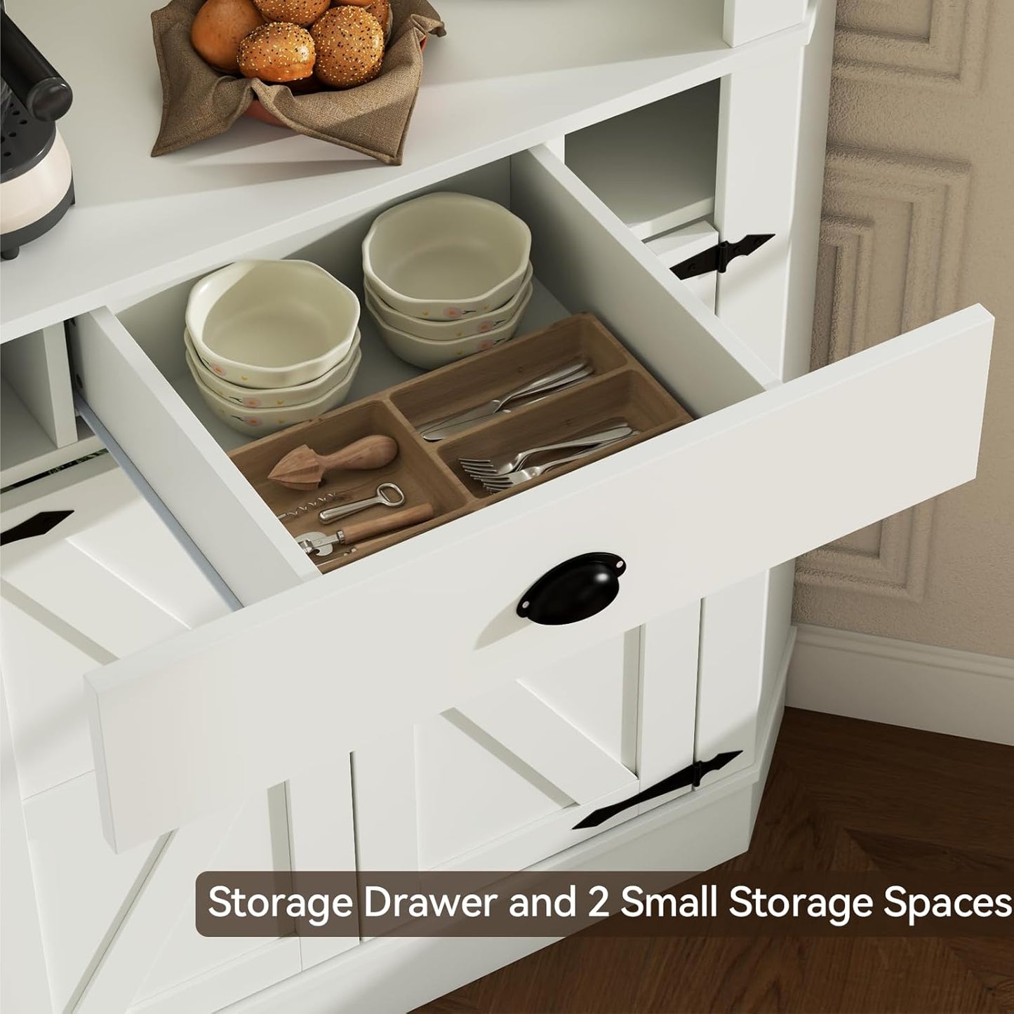 Corner Cabinet with Charging Station,73"Tall Kitchen Pantry Storage Cabinet with Drawer,Freestanding Kitchen Pantry Cabinets with Doors and Shelves,Farmhouse Food Hutch for Dining Room,Kitchens(White)