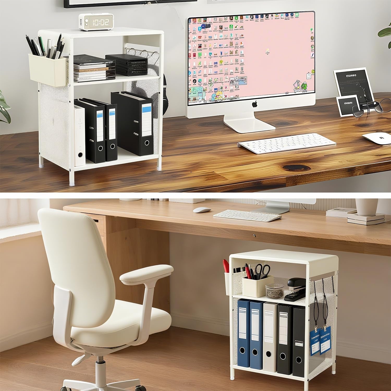 Nightstand, End Table with Hooks and Holder, Kids Nightstand for Bedroom, Toddler Bedside Table, Small Pink Desk for Girls, Coffee Table for Living Room, Dorm, Office (White)