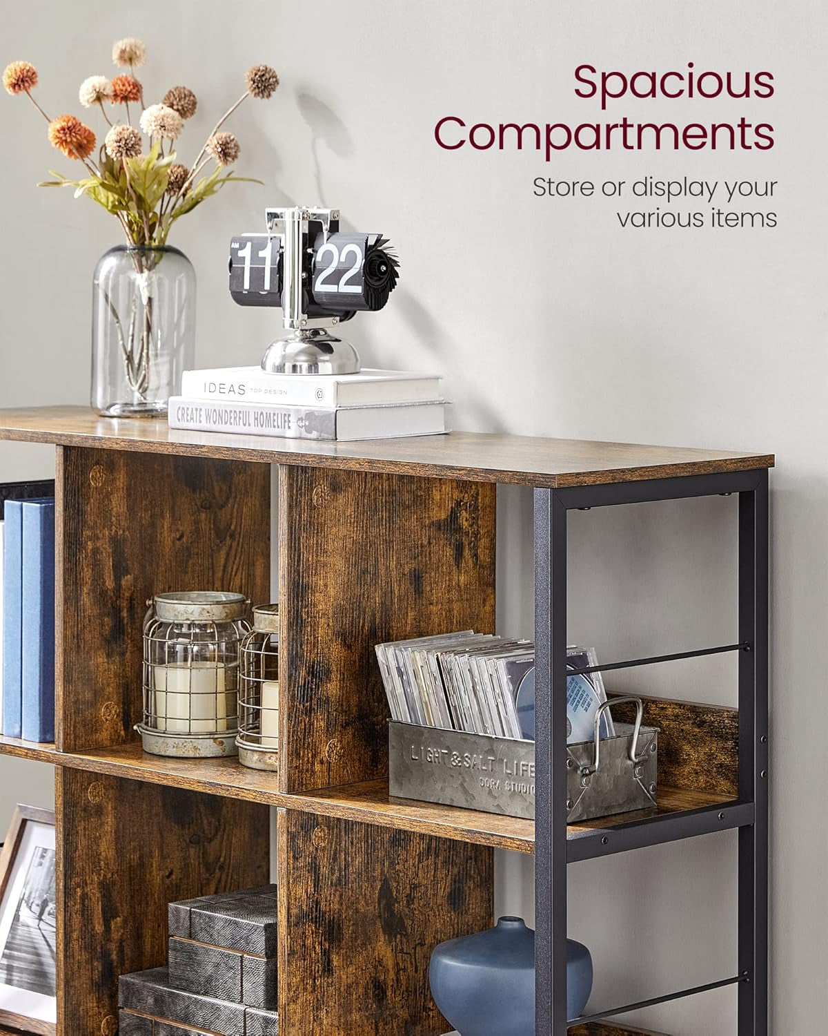 Bookshelf, Cube Shelf, Console Table, TV Stand with 6 Storage Cubes, for Office, Living Room, Bedroom, 13 X 47.2 X 31.5 Inches Industrial Design, Rustic Brown and Black ULLS104B01