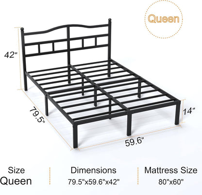 14 Inch Queen Bed Frame with Headboard, Heavy Duty Metal Platform Bed Frame Queen Size Mattress Foundation with Sturdy Steel Slats, Easy Assembly Noise Free