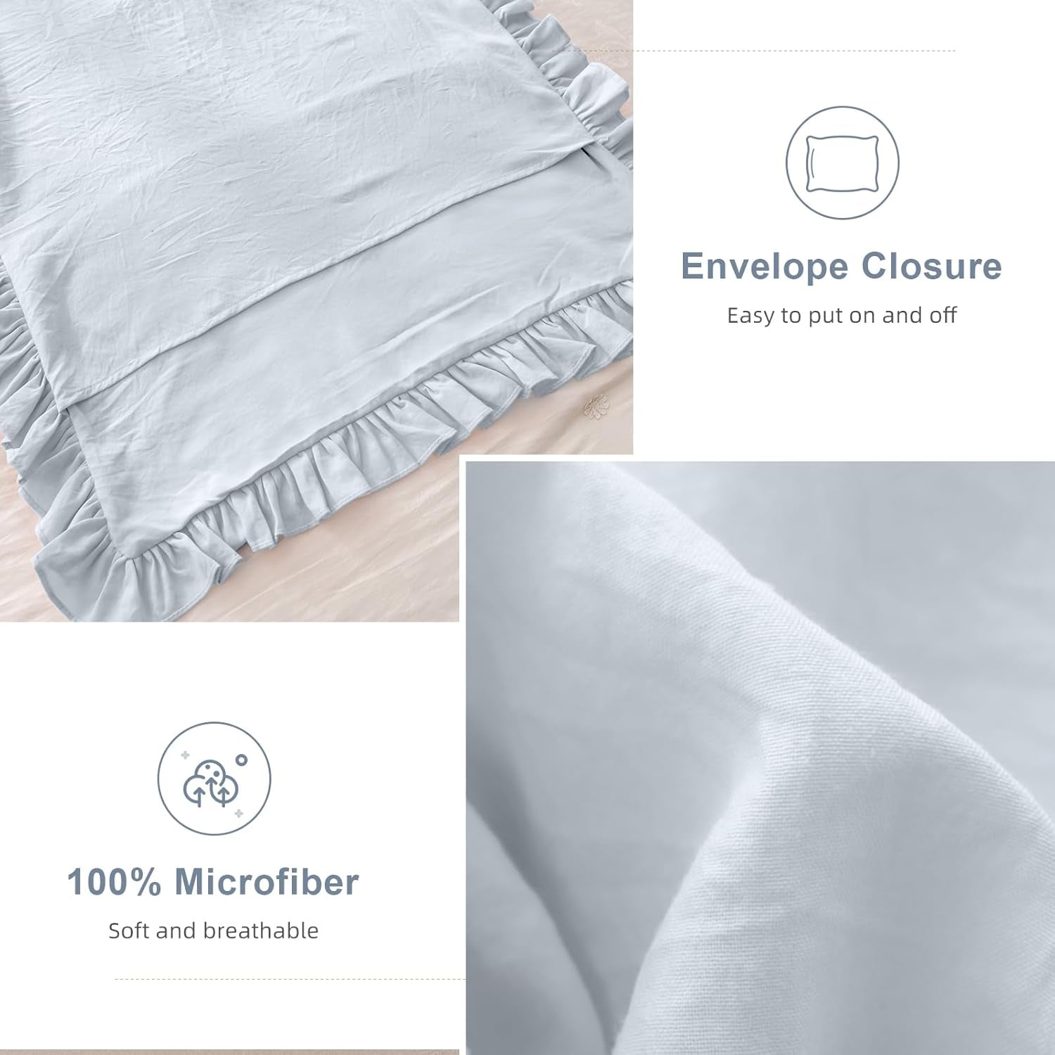 Light Blue Ruffle Pillow Shams King Size,2 Pack 20"X36" Pillow Sham,Shabby Boho Chic Farmhouse Bed Pillow Covers King Ultra Soft and Luxury Microfiber Vintage Pillowcases Set