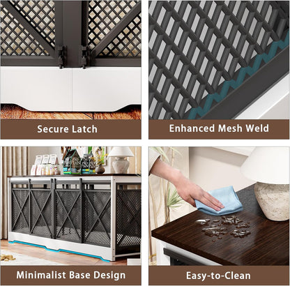 78 Inch Double Dog Crate Furniture, Extra Large Dog Kennel Indoor for Medium Large 2 Dogs, Heavy Duty Dog Cage Chew-Resistant Steel and Wooden Pet House with Removable Divider (White Brown)