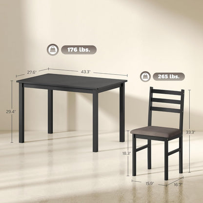 5-Piece Dining Table Set for 4 with Solid Wood Frame, Farmhouse Kitchen Table Set with 4 Upholstered Padded Chairs for Small Space, Dining Room, Breakfast Nook, Black