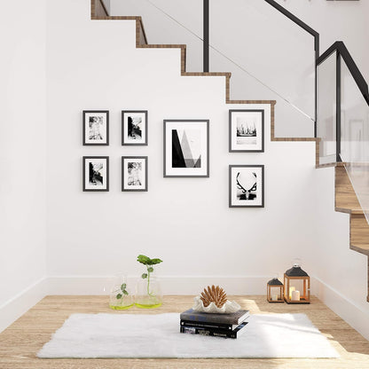 Picture Frames with 7 Mats, Set of 7 Collage Photo Frames, One 11X14, Two 8X10, Four 6X8 Frames, Hanging or Table Display, Glass, Black URPF37BK