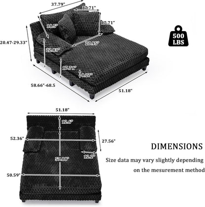 Faux Fur Chaise Lounge Indoor with Adjustable Backrest, 59 Inches Single Sleeper Sofa Chair with 3 Lumbar Pillows, Upholstered Oversized Lounge Chair for Living Room, Bedroom, Office