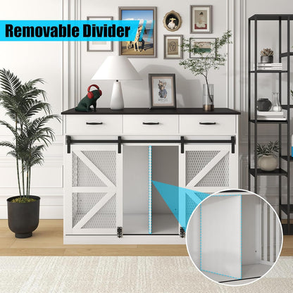 Large Furniture Dog Crate, Dog Kennel Indoor, Wood Dog Cage Table with Drawers Storage, Heavy Duty Dog Crate, Jaula Para Perros, Sturdy Metal, 40.5" L×23.6" W×35.4" H, Rustic Grey