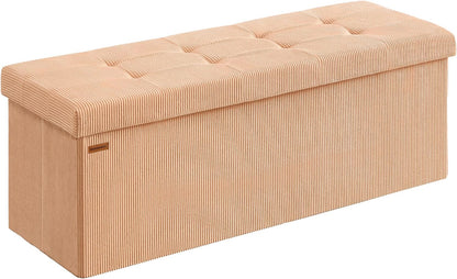 MAZIE Collection - Storage Ottoman Bench, Foldable Foot Rest, 15 X 43 X 15 Inches, End of Bed Bench, Storage Chest, Load 660 Lb, Living Room, Bedroom, Entryway, Jelly Pink ULSF604R01