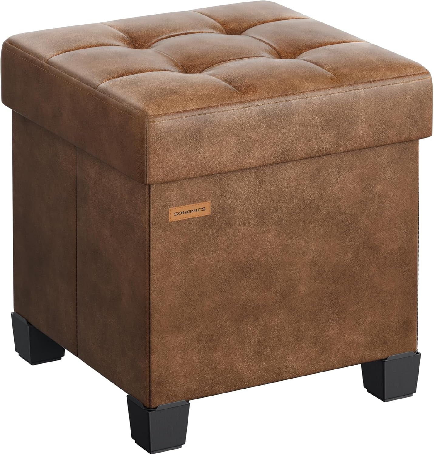 Storage Ottoman, Cube Ottoman with Legs, 15 X 15 X 15.7 Inches, Footstool, Footrest, 10 Gal. (37 L), Synthetic Leather, for Bedroom, Living Room, Dorm, Ink Black ULSF0512B02