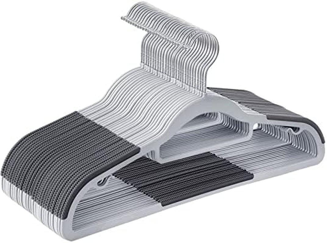 Pack of 30 Coat Hangers, Space-Saving Plastic Clothes Hangers, Non-Slip, 0.2 Inches Slim, 16.5 Inches Wide, 360° Swivel Silver Hook, Light and Dark Gray UCRP20G30