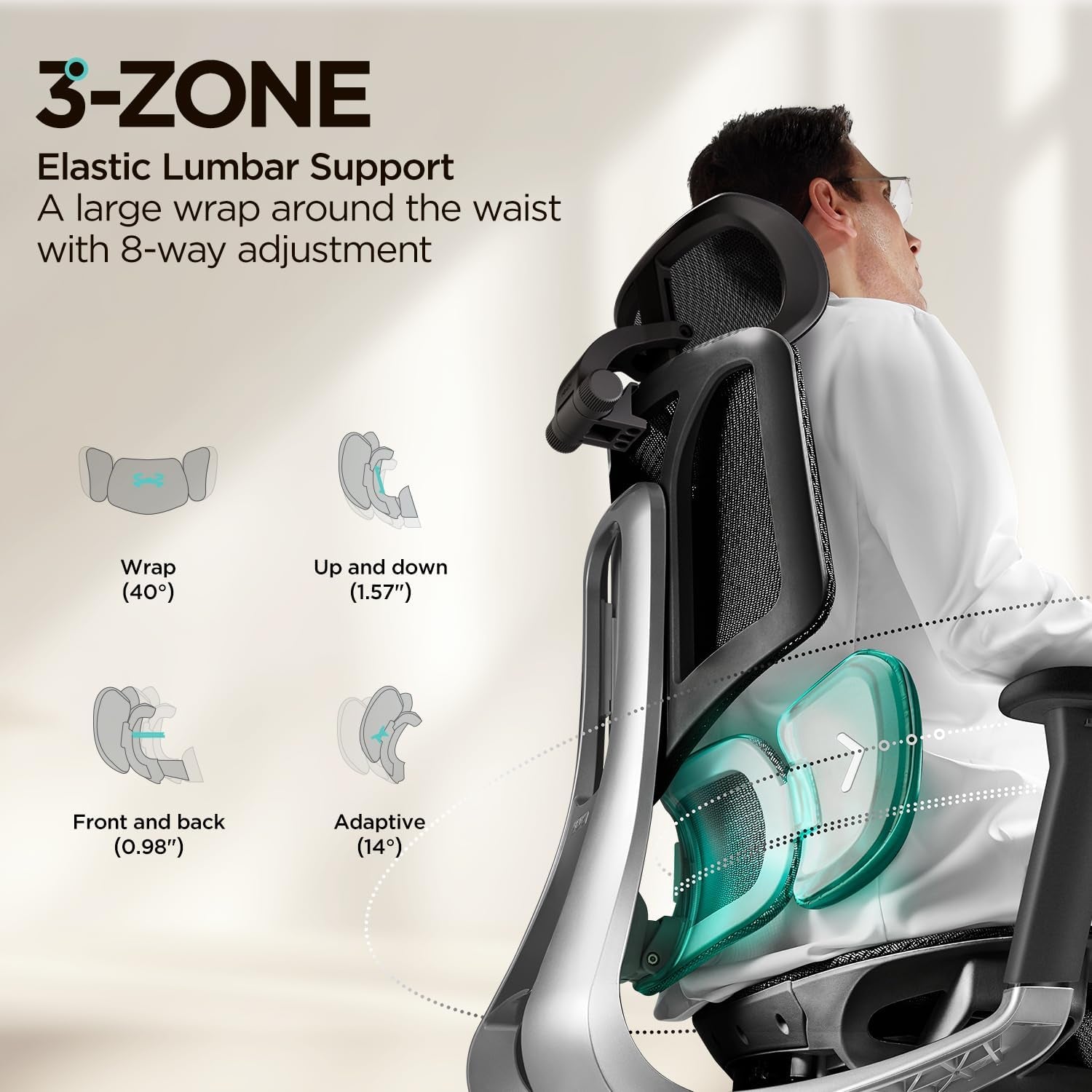 E3 Air Ergonomic Office Chair, Big and Tall Office Chair - with 3-Zone Dynamic Lumbar Support, 3D Adjustable Headrest, 3D Adjustable Armrests, Swivel, Black(No Footrest)