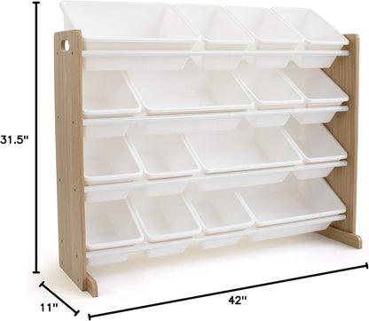 Supersized Toy Storage Organizer with 16 Removable Bins, Natural/White – Large Toy Storage for Toddlers Ideal for Kids' Rooms, Playrooms, and Nurseries - Modern Toy Bins for Kids