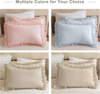 Light Blue Ruffle Pillow Shams King Size,2 Pack 20"X36" Pillow Sham,Shabby Boho Chic Farmhouse Bed Pillow Covers King Ultra Soft and Luxury Microfiber Vintage Pillowcases Set
