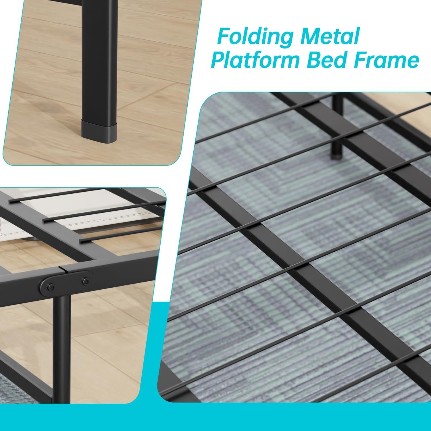 | Twin Bed Frame | Metal | Heavy Duty Steel Slats with 6 Legs | Foldable | Sturdy, No Box Spring Needed | Easy to Assemble with Under-Bed Storage | Furniture for Home, Dorms