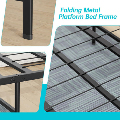 | Twin Bed Frame | Metal | Heavy Duty Steel Slats with 6 Legs | Foldable | Sturdy, No Box Spring Needed | Easy to Assemble with Under-Bed Storage | Furniture for Home, Dorms