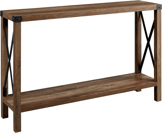 Sedalia Modern Farmhouse Metal X Entry Table, 46 Inch, Rustic Oak