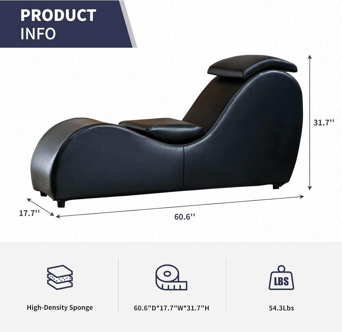 Modern Curved Chaise Lounge Chair for Stretching and Relaxation, Faux Leather Yoga Chair with Adjustable Cushion, Black