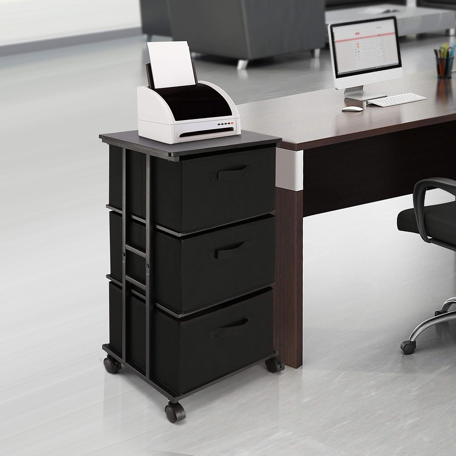 Dresser Storage with 3 Drawers, Fabric Dresser Tower, Vertical Storage Unit for Bedroom, Closet, Office, Black