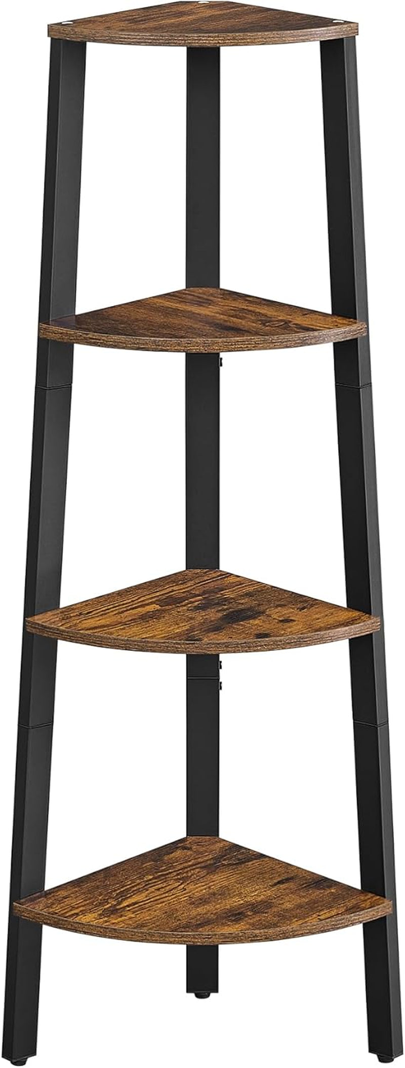 Corner Shelf Stand, 4-Tier Corner Bookshelf, Industrial Ladder Shelf, Plant Stand for Living Room, Office, Kitchen, Rustic Brown and Black ULLS34X