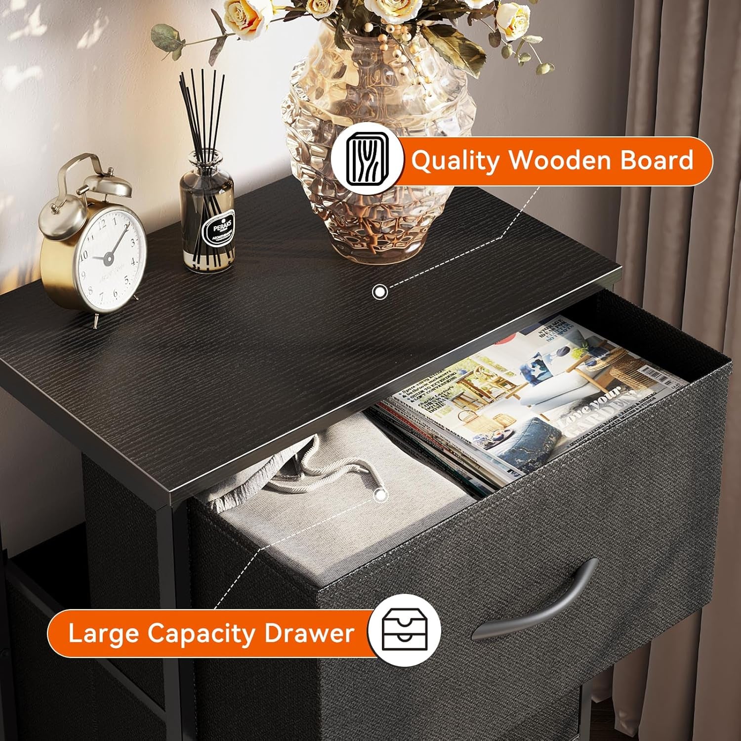 Dresser for Bedroom Nightstand Small Dressers Chest of Drawers End Table for Living Room, Closet Dresser with 3 Storage Drawers Organizer Clothes, Black