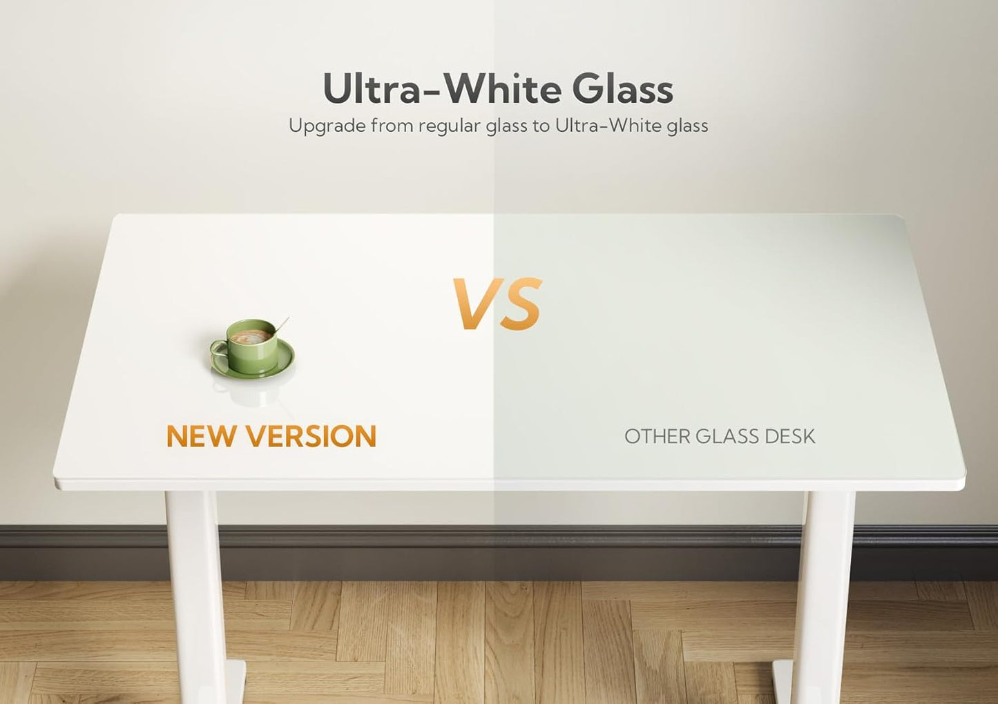 Glass Standing Desk, 48X24 Inch White Standing Desk Adjustable Height Electric Stand up Quick Install for Computer Desks, Super White