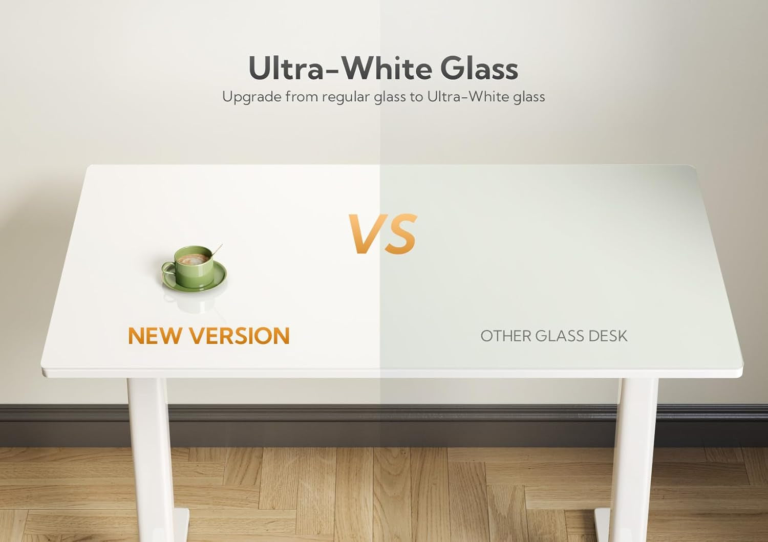 Glass Standing Desk, 48X24 Inch White Standing Desk Adjustable Height Electric Stand up Quick Install for Computer Desks, Super White