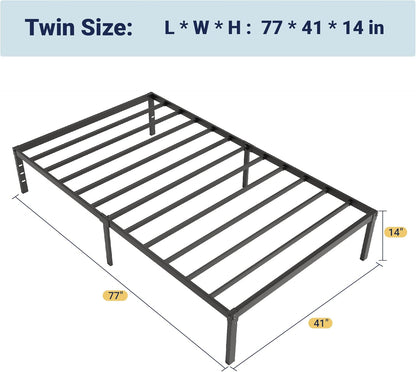 Twin Bed Frame, 14 Inch Metal Platform Beds with Storage Space, No Box Spring Needed and Easy Assembly, Black