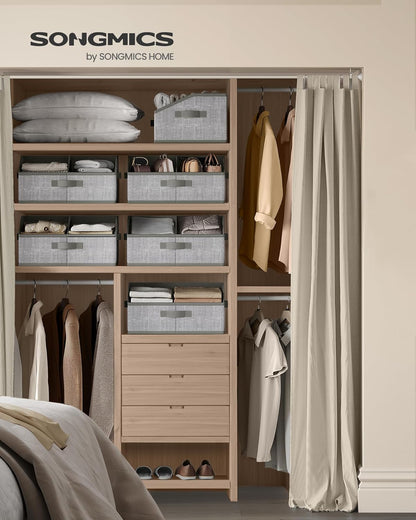 Set of 6 Storage Baskets, Foldable Storage Bins with Removable Dividers, Fabric Boxes, 15.7 X 11.8 X 7.9 Inches, Closet Organizers, 3 Handles, for Living Room, Cattail Gray URFB0140G01
