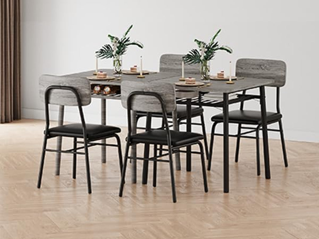 3-Piece Dining Table Set for 2 with Storage Rack, Wood Kitchen Table with Upholstered Chairs Set of 2, Small Square Table Set with Metal Legs Support, for Dining Room, Living Room