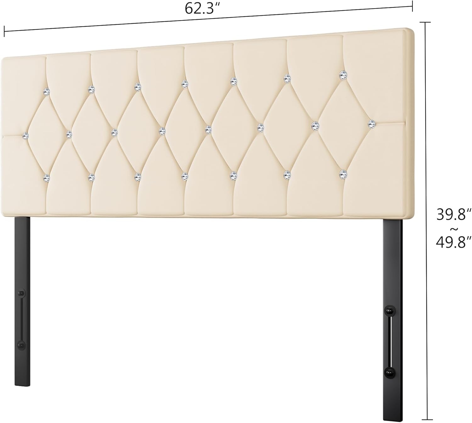 Tufted Upholstered Headboard Queen Size, with 6 Adjustable Height from 39.8" to 49.8", Button Diamond Design, Easy Assembly, Beige