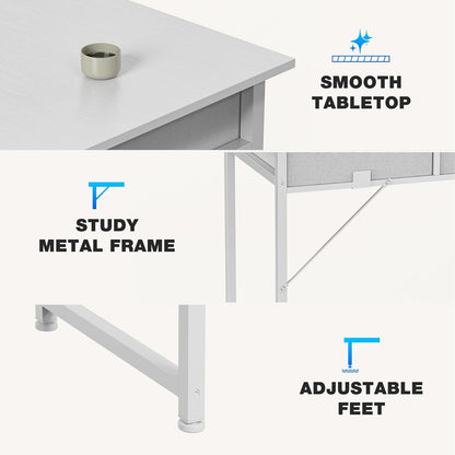 32 Inch Small Desk with Drawers, Home Office Computer Desk with Storage Bag and Headphone Hook, Study Writing Table with Adjustable Feet for Bedroom, White