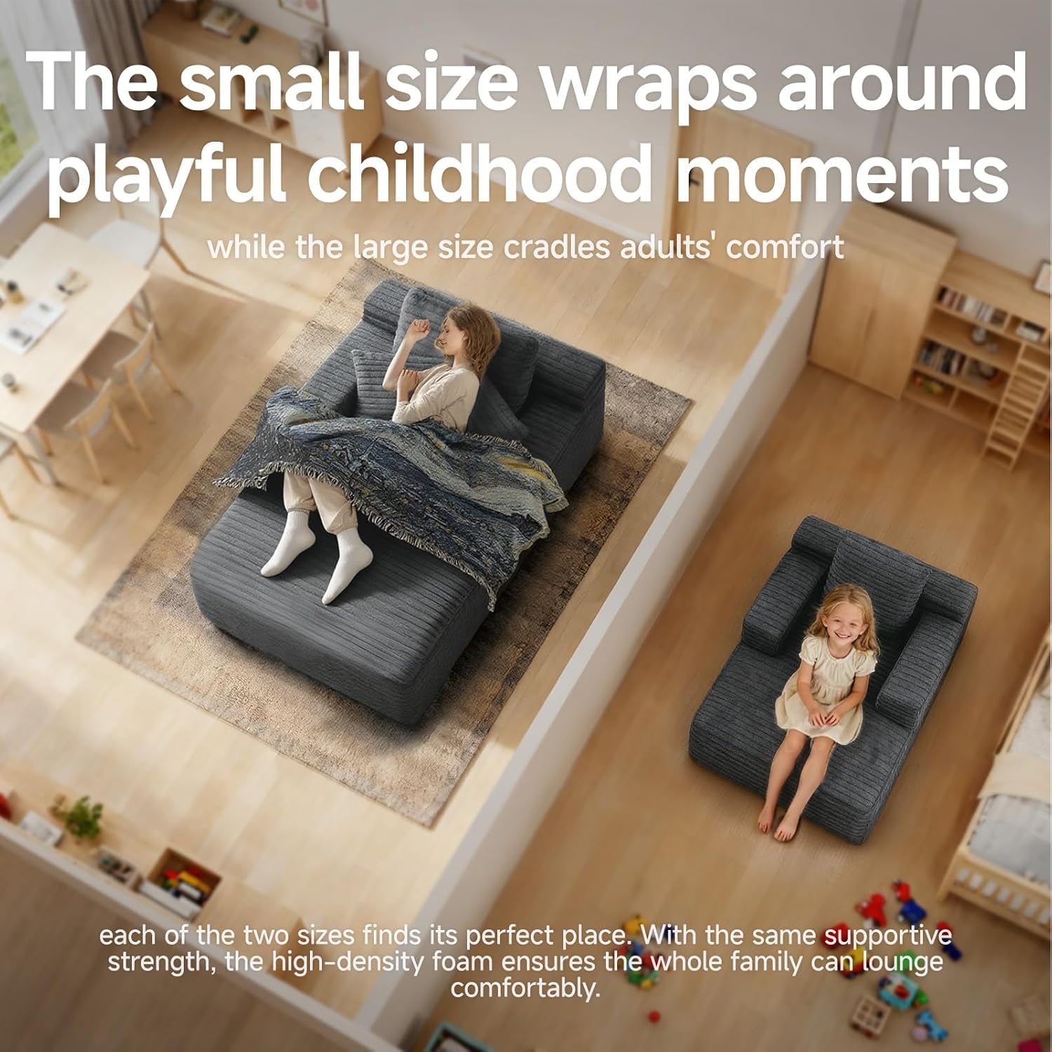 45'' Chaise Lounge Chair Indoor, Corduroy Upholstered Boneless Sofa Bed, Deep Seat Sleeper Couch Reading Chairs, Small Comfy Cloud Sofas Couches for Living Room, Bedroom, Movie Room (Dark Grey)