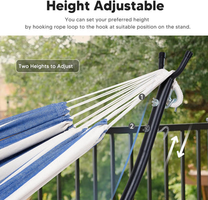 Backyard Hammock with Frame, Hammock Frames for Outside, 475 Lbs Capacity, Blue & White Stripes