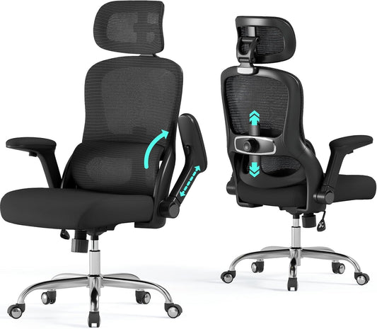 White Ergonomic Office Chair: Mesh Desk Chair Comfy with Adjustable Lumbar Support 400Lbs High Back Computer Gaming Chair - Big and Tall Office Chairs with Extra Wide Seat-Adults Home Office