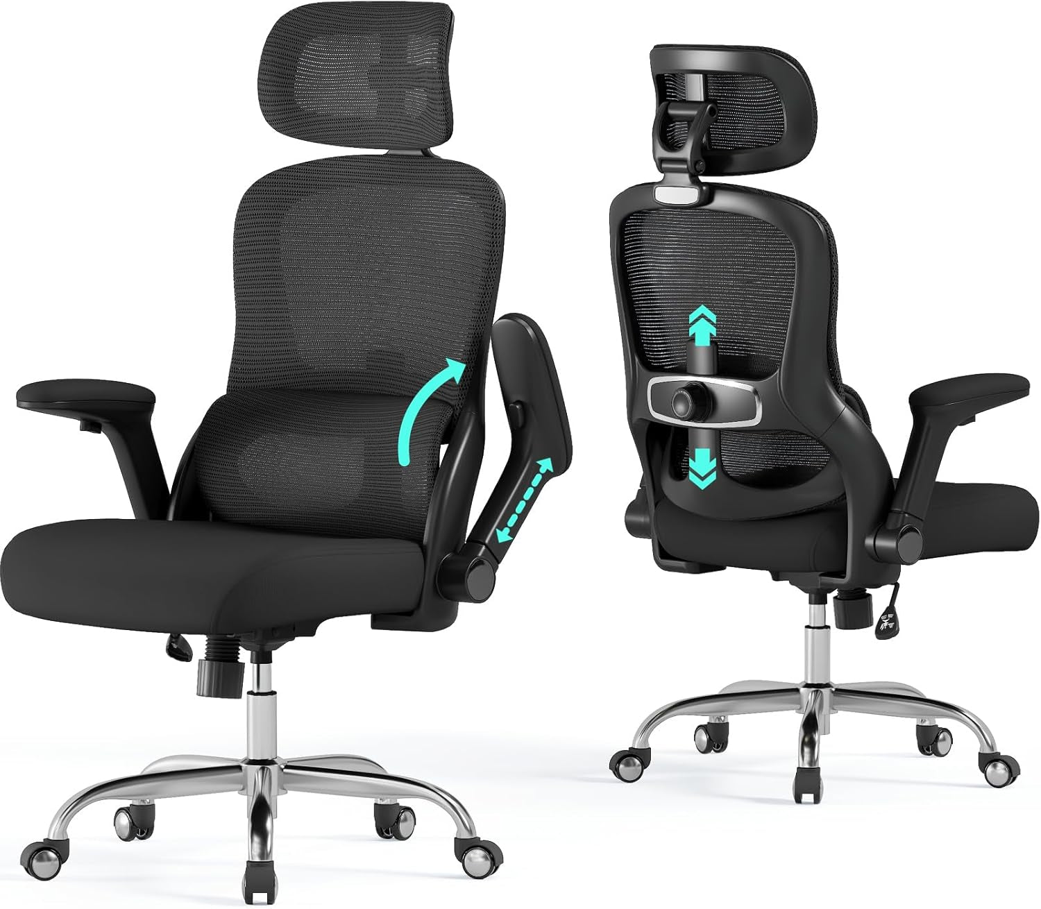 Office Chair - Ergonomic Desk Chair with Adjustable Headrest Lumbar Support Computer Chair - Mesh Comfy Chairs with Flip-Up Armrests - Big and Tall Gaming Chairs for Adults Home Office(Beige)