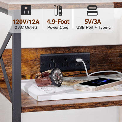 Record Player Stand with Charging Station, Large Turntable Stand with Storage Cabinet, 3 Tier End Table Hold up to 100 Albums, Record Stand for Vinyl, Living Room, Brown, HETCD012BR-1