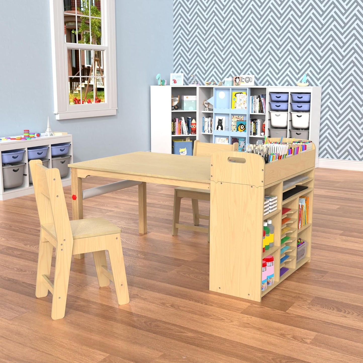 Kids Art Table and Chairs Set, Craft Desk with Large Storage and Portable Art Supply Organizer for Children Ages 8-12, 47" L X 30" W