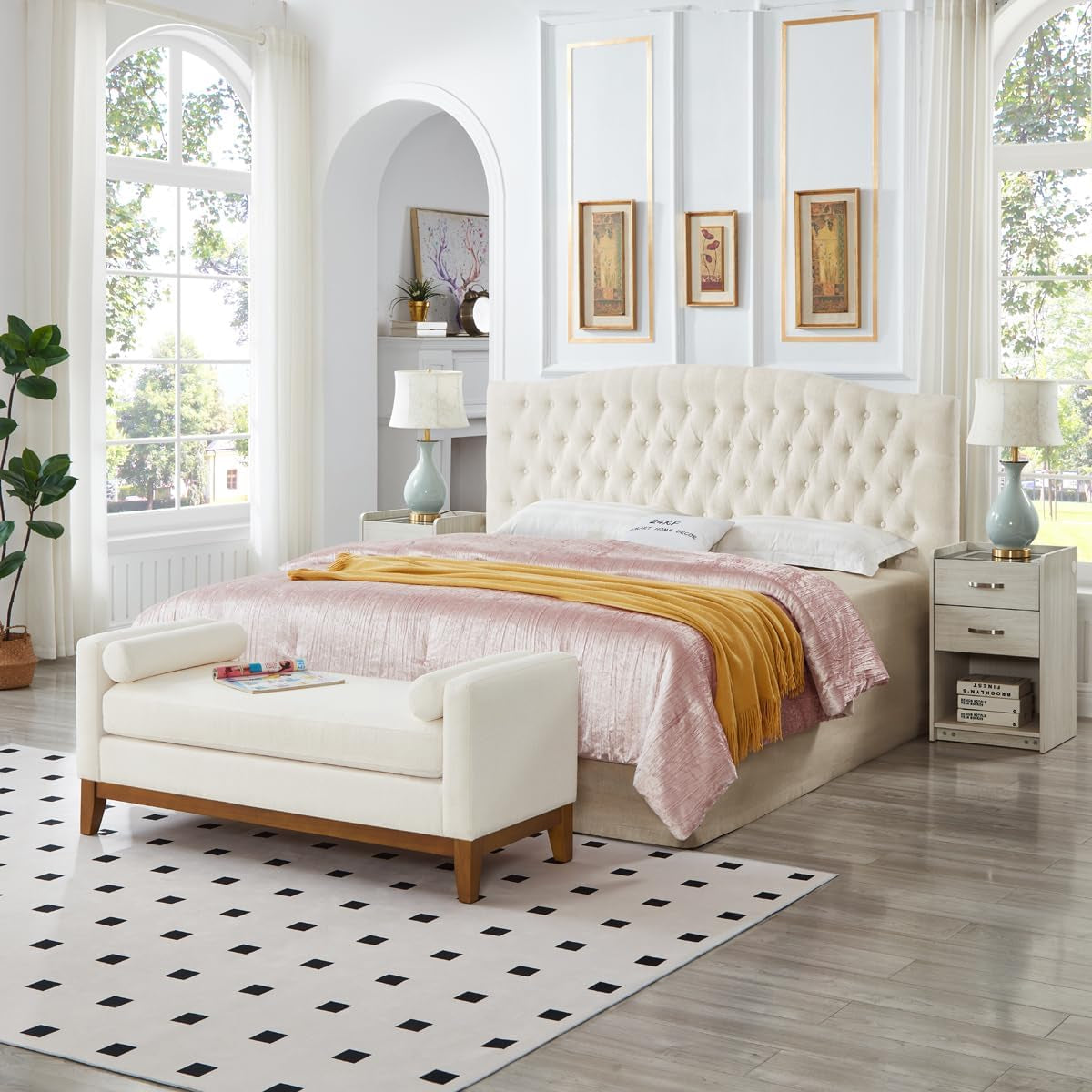 Boucle Upholstered Tufted Button King Headboard and Comfortable Fashional Padded King/California King Size Headboard,6025-K-Boucle-Ivory