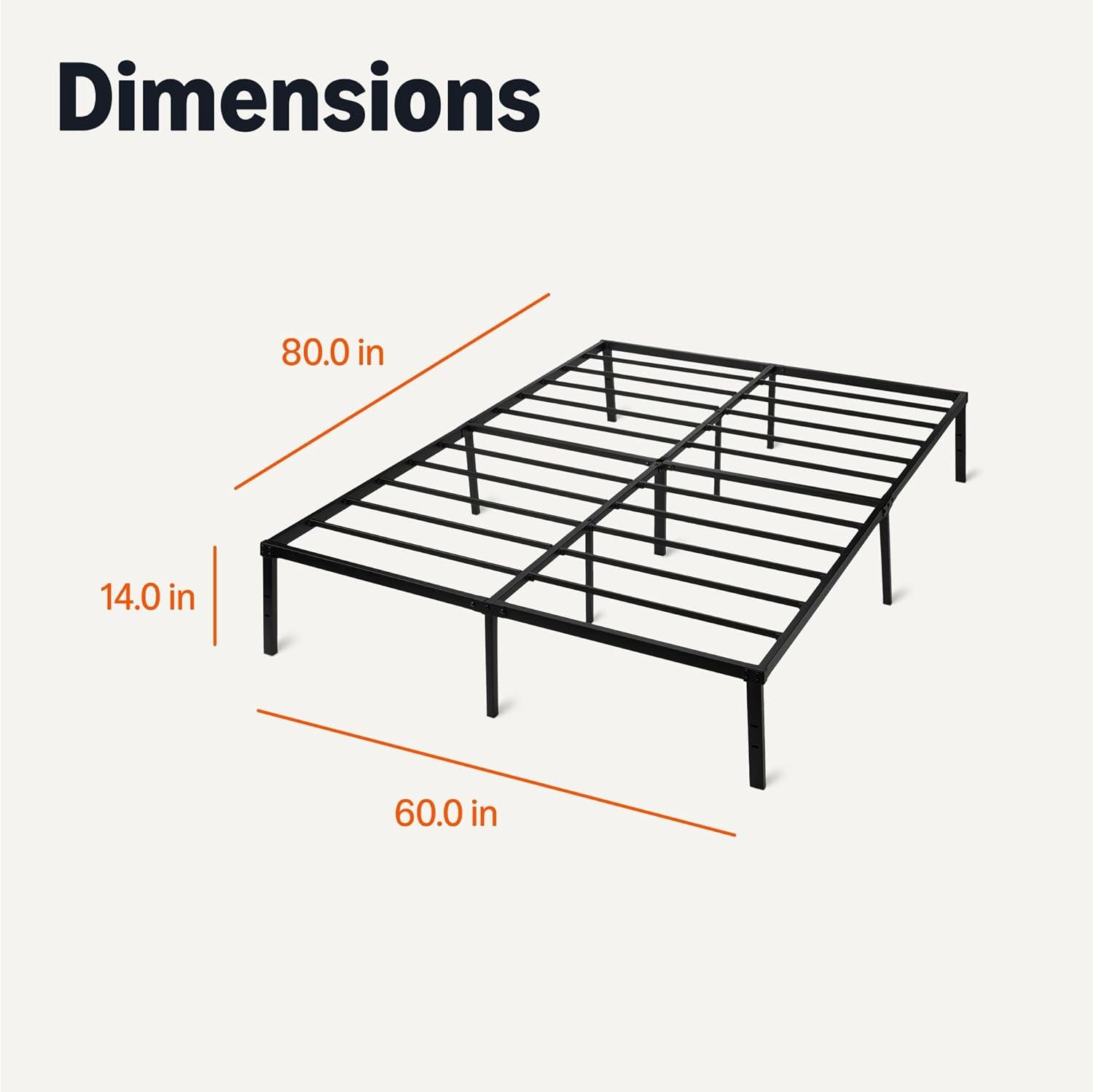 -Metal Bed Frame, Non-Foldable Platform Bed, Easy Assembly, Queen, 60W X 80L In, Black