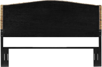 Handwoven natural rattan king bed headboard, view 4