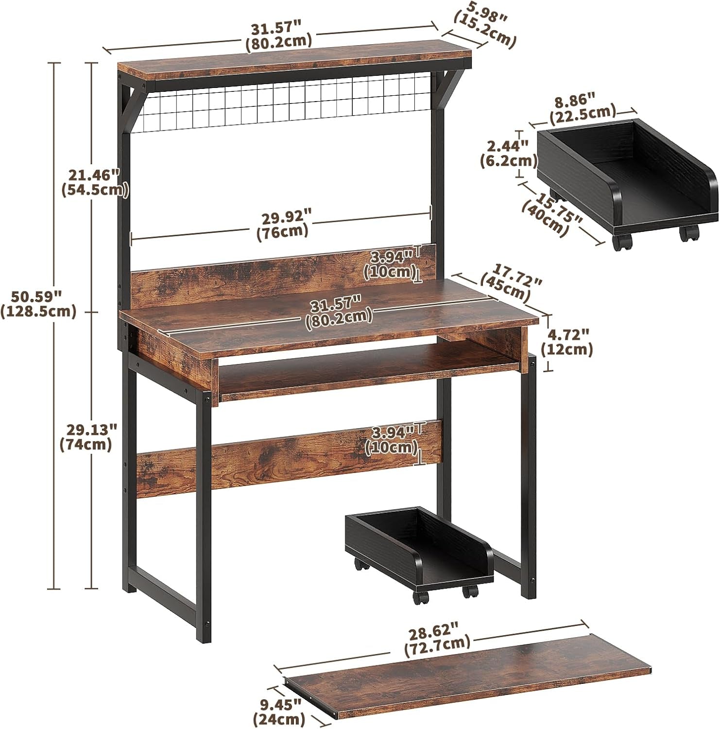 31.5" Small Computer Desk with Hutch, Office Desk Study Table Writing Desk Workstation PC Table for Home Office, Space Saving Design