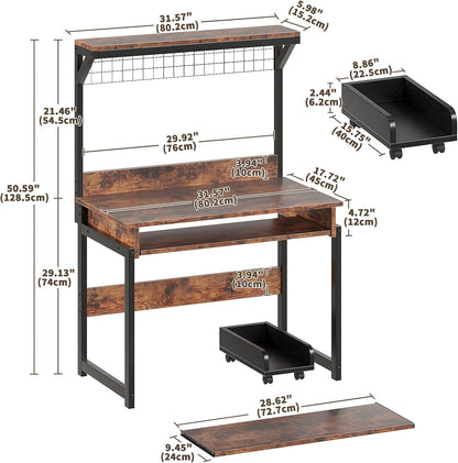 31.5" Small Computer Desk with Hutch, Office Desk Study Table Writing Desk Workstation PC Table for Home Office, Space Saving Design