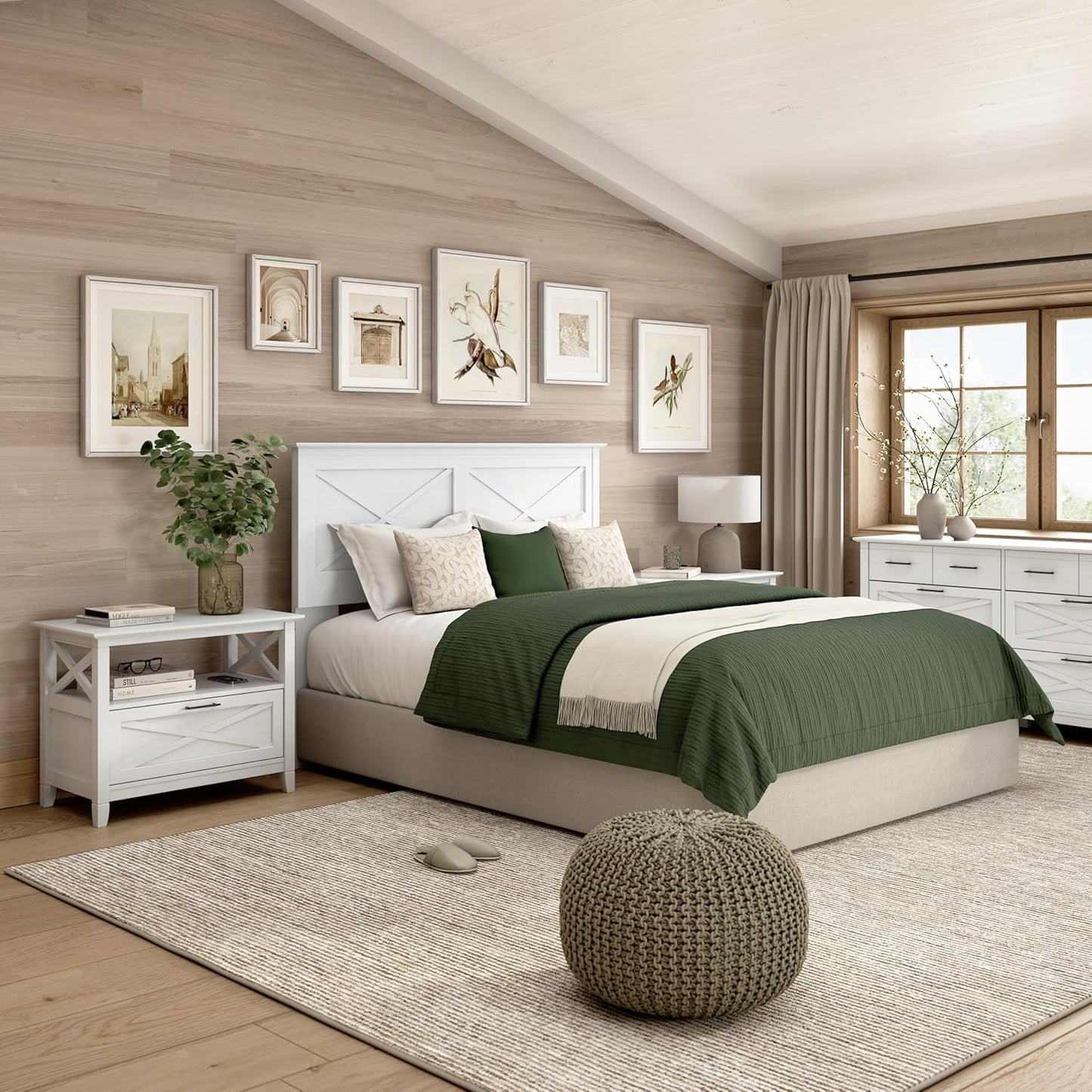 Full/Queen Headboard, Farmhouse X Design Head Board for Full or Queen Size Bed Frame, Frame and Mattress Not Included, Modern Bedroom Furniture, Key West Collection, Pure White Oak