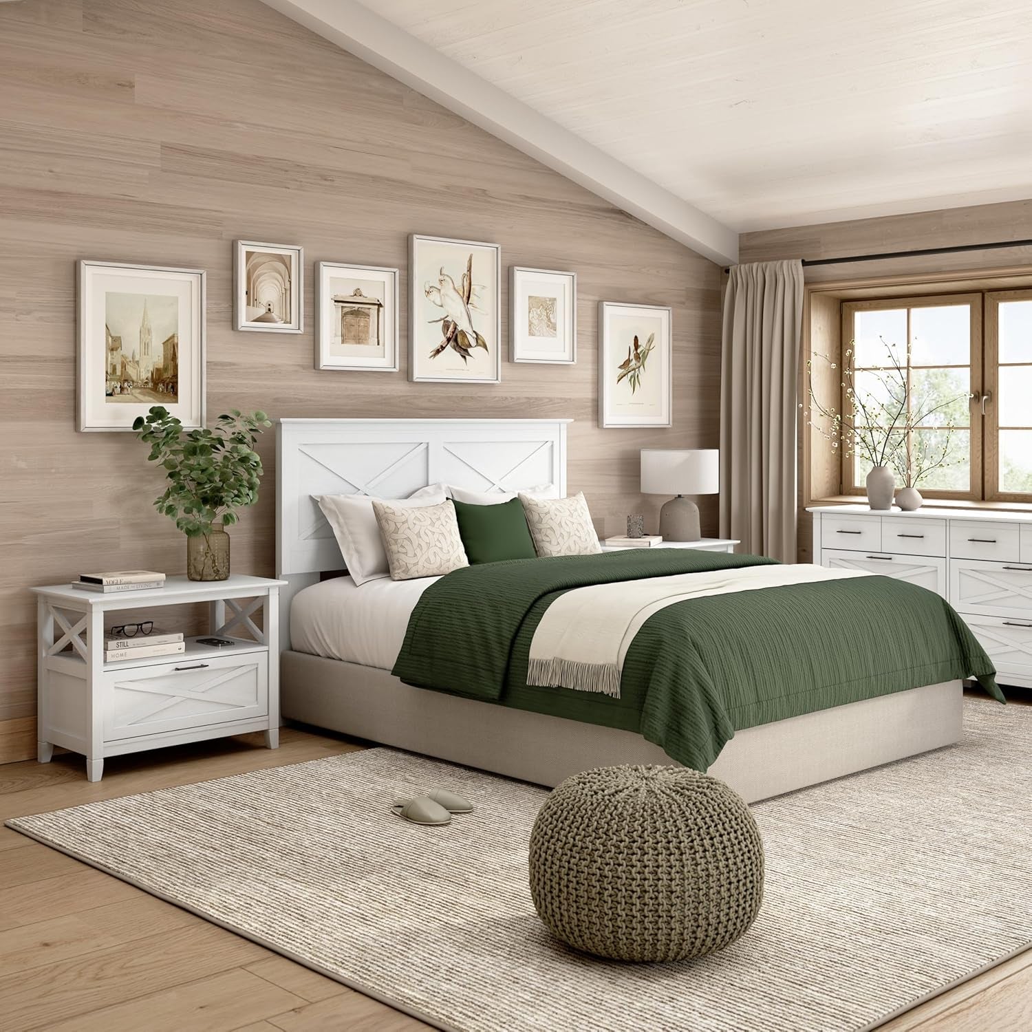 Full/Queen Headboard, Farmhouse X Design Head Board for Full or Queen Size Bed Frame, Frame and Mattress Not Included, Modern Bedroom Furniture, Key West Collection, Pure White Oak