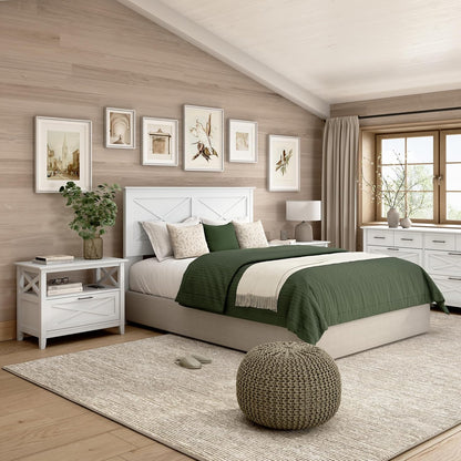 Full/Queen Headboard, Farmhouse X Design Head Board for Full or Queen Size Bed Frame, Frame and Mattress Not Included, Modern Bedroom Furniture, Key West Collection, Pure White Oak