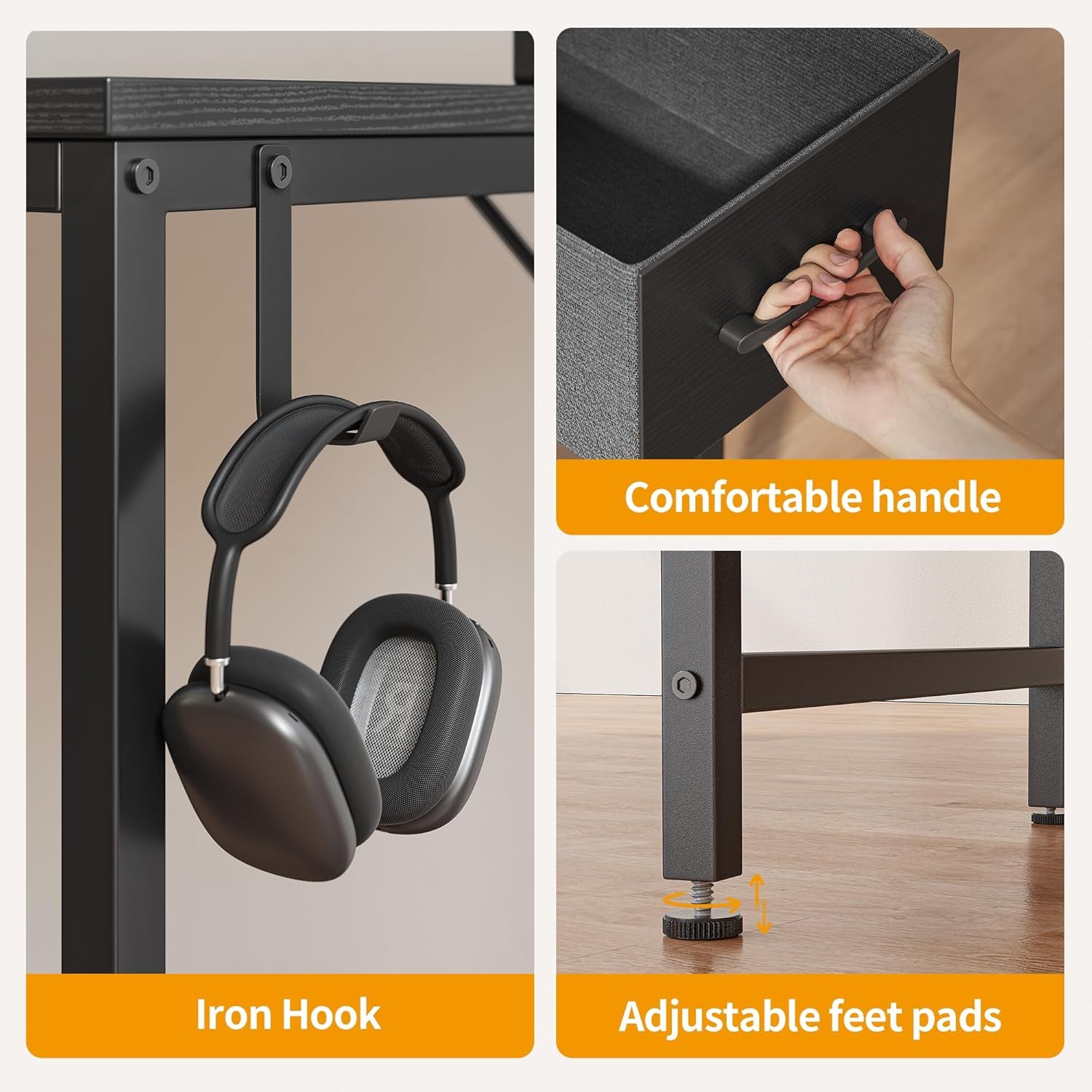 Computer Desk with 2 Drawers, 40 Inch Small Home Office Desk with Storage Study Writing Table, Modern Black