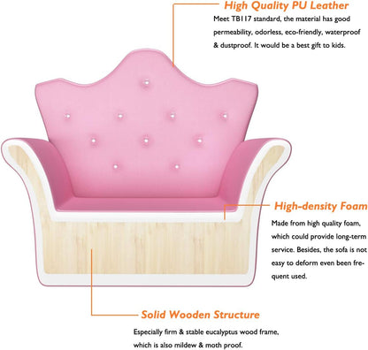 Kids Sofa, Children Upholstered Sofa with Ottoman, Princess Sofa with Diamond Decoration, Ottoman, Smooth PVC Leather Toddler Chair, Kids Pink Couch for Preschool Boys and Girls Gift (Pink)
