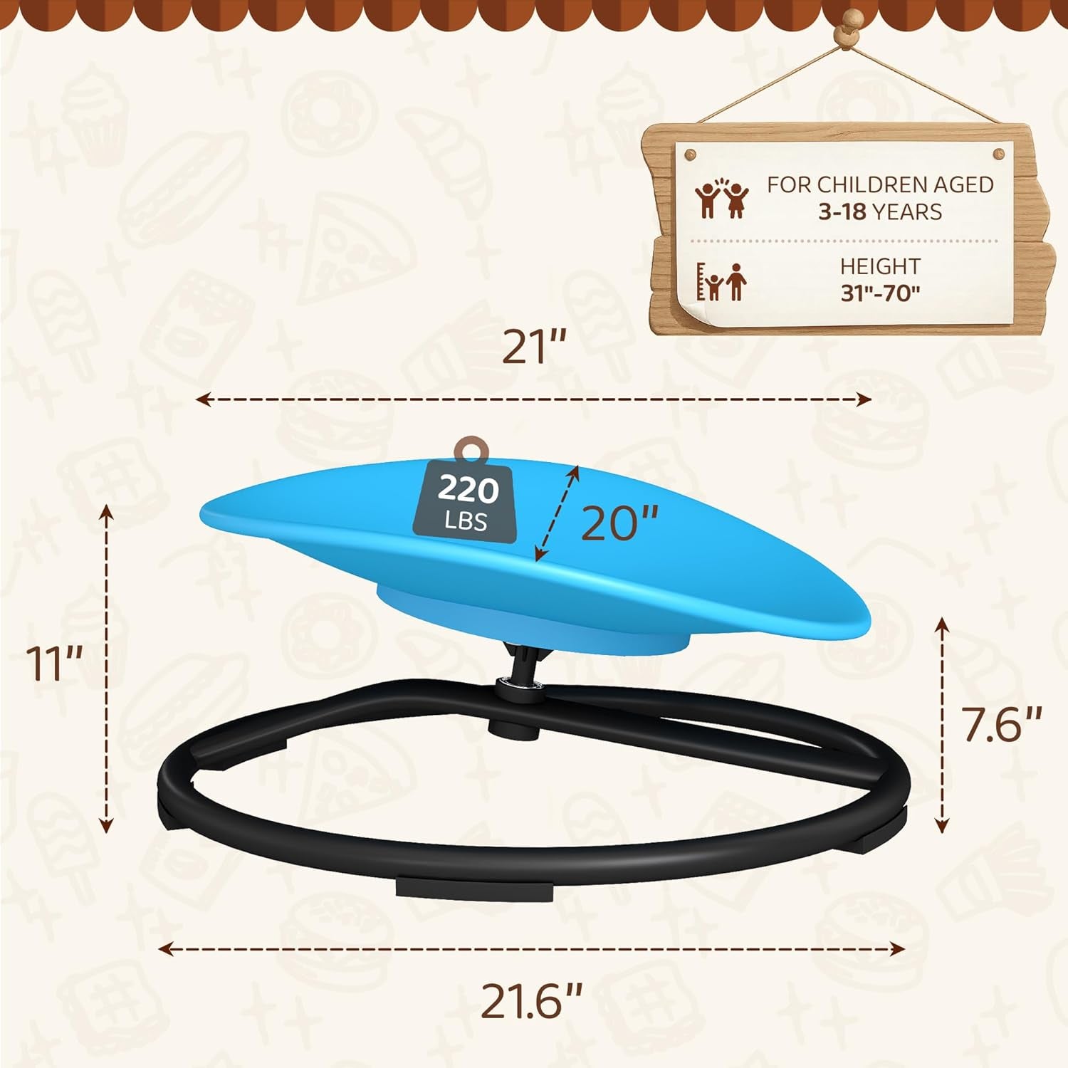 ADHD Sensory Spinning Chair for Autistic Kids, Sensory Chair for Autistic Children, 360 Rotation, Heavy Duty 220 LBS Capacity, Blue